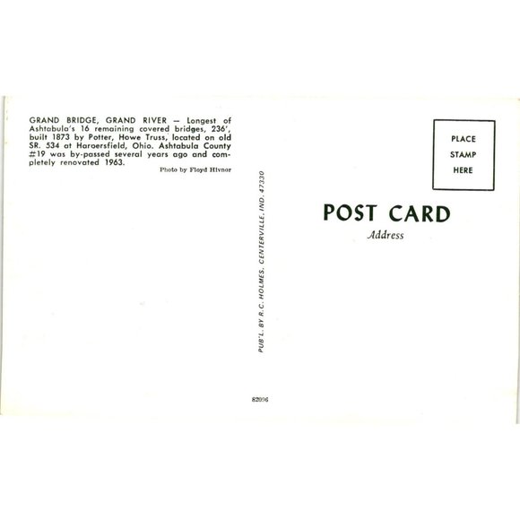 Grand Bridge Grand River Ohio Postcard Travel Souvenir Unposted Covered Bridge - Picture 2 of 2